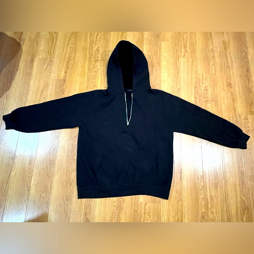 Forever 21 Quarter-Zip Black Faux Fur Hoodie Sweatshirt Women’s Large